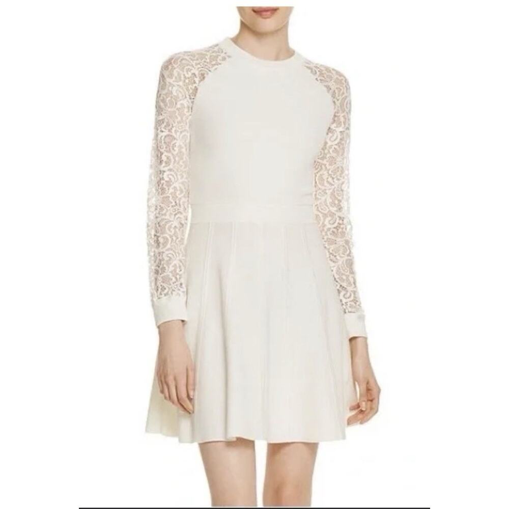 Nwt Alice + Olivia Blake Dress Small Ivory Fit and Flare Lace-Sleeve